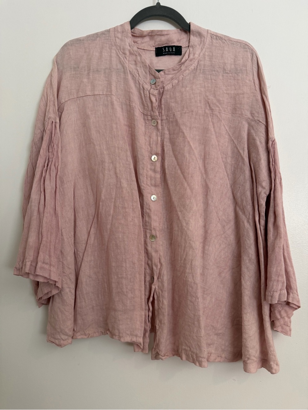 Rose Pink Linen Button-Front Blouse